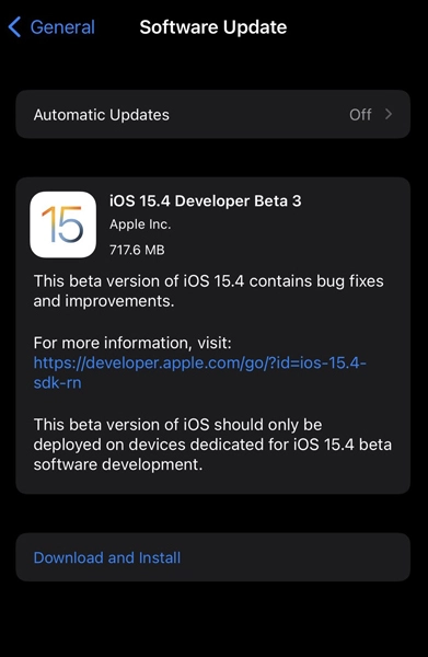 تنزيل وتثبيت تحديث Apple iOS 15.4 beta 3 & iPadOS 15.4 beta 3 برابط مباشر